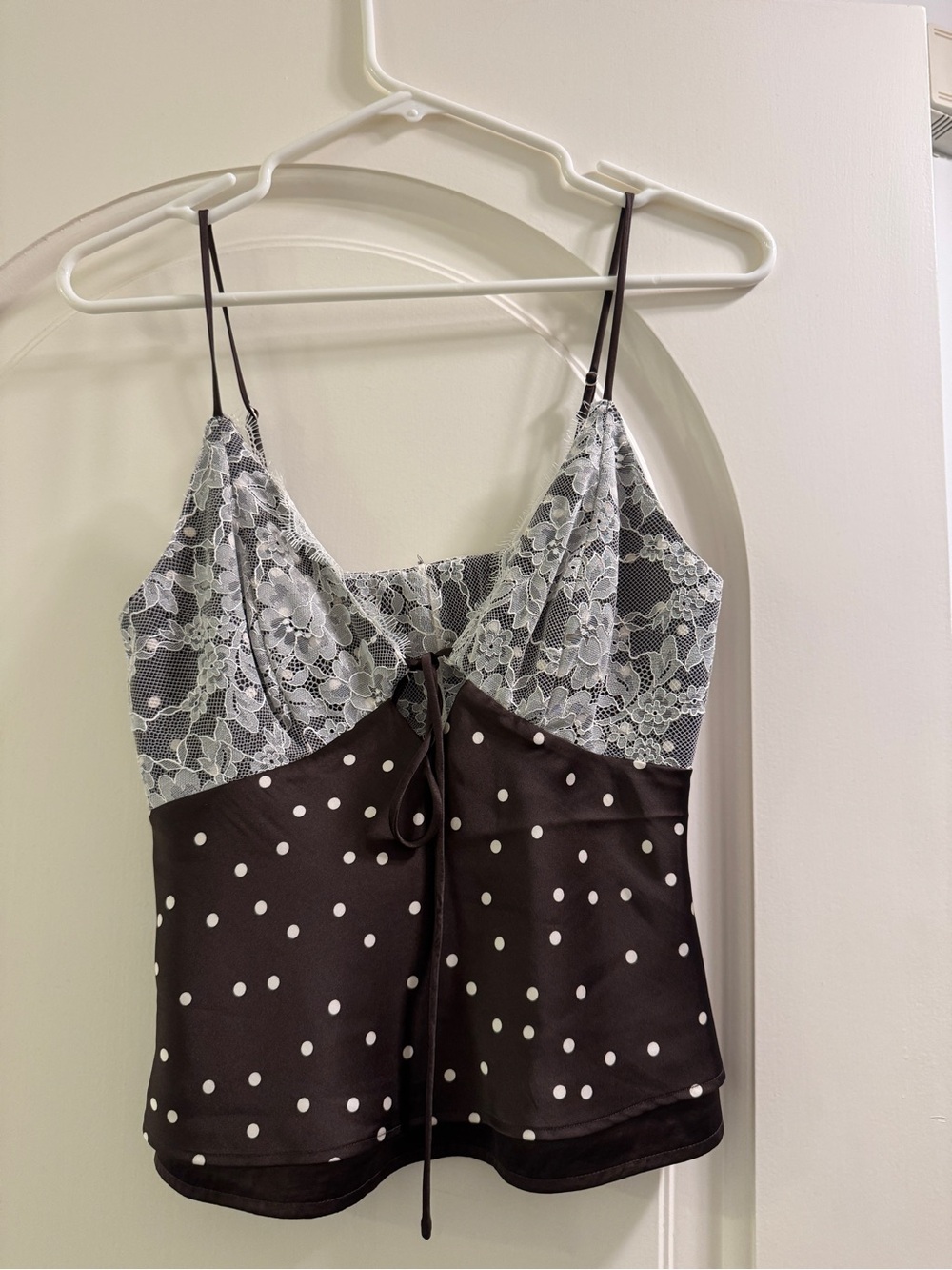 Abercrombie Reversible Satin Lace Cami Top Brown Polka Dot Small